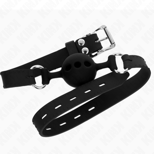 img_188922_eb825ad38c26418fd0612189d21f5e1c_1.png KINK - MORDAZA 55 x 2 CM DE BOLA 4 CM DE SILICONA COMPLETA TALLA S NEGRO AJUSTABLE 35-51 CM