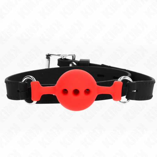 img_188924_9c6f0abad3719743adf009b811048599_1.png KINK - MORDAZA 55 x 2 CM DE BOLA 4 CM DE SILICONA COMPLETA TALLA S ROJO AJUSTABLE 35-51 CM