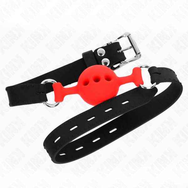 img_188925_a9be17542e0939a059d3297409c1f29e_1.png KINK - MORDAZA 55 x 2 CM DE BOLA 4 CM DE SILICONA COMPLETA TALLA S ROJO AJUSTABLE 35-51 CM