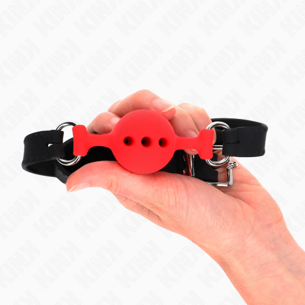 img_188928_c3f688a4b9497e44052b5806dfad686b_1.png KINK - MORDAZA 55 x 2 CM DE BOLA 4 CM DE SILICONA COMPLETA TALLA S ROJO AJUSTABLE 35-51 CM
