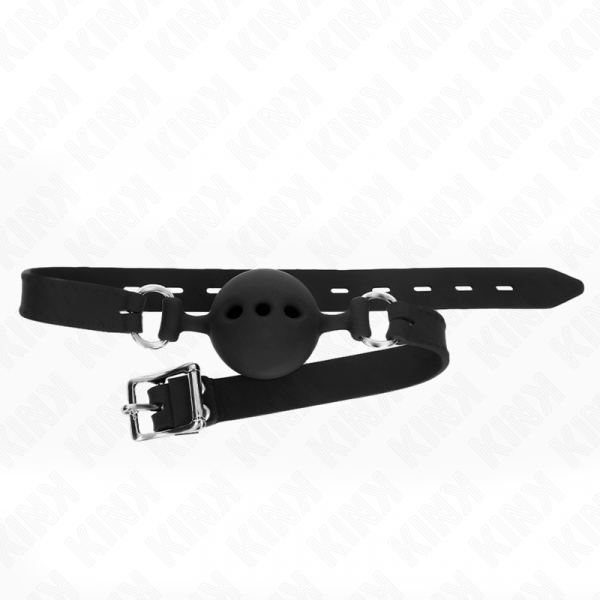 img_188930_58ae12492d3fec98dc64a26688a312e9_1.png KINK - MORDAZA 55 x 2 CM DE BOLA 5 CM DE SILICONA COMPLETA TALLA L NEGRO AJUSTABLE 35-51 CM