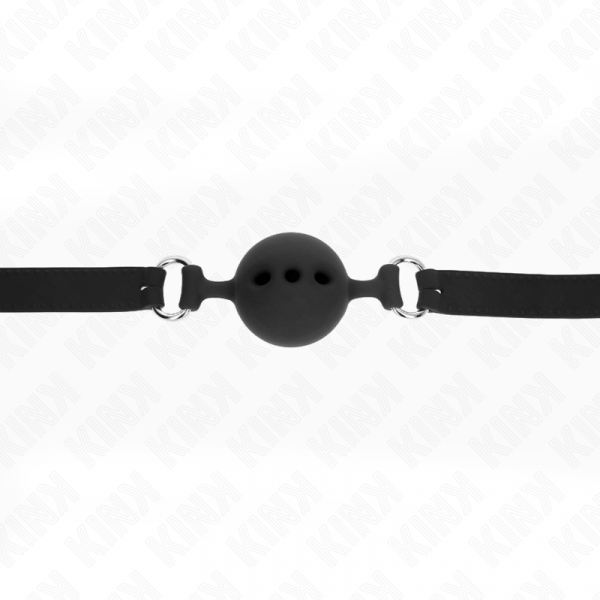 img_188931_6bc0989a9df06e6c8d0b89135e648691_1.png KINK - MORDAZA 55 x 2 CM DE BOLA 5 CM DE SILICONA COMPLETA TALLA L NEGRO AJUSTABLE 35-51 CM