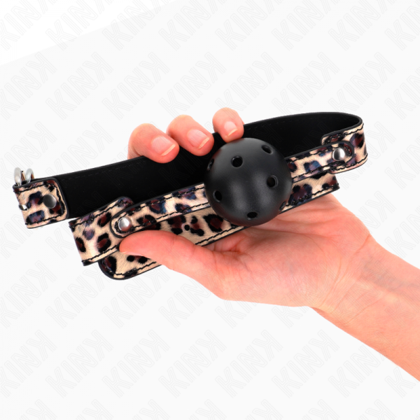 img_188956_21024062890709224086e0a9be8e8595_1.png KINK - MORDAZA DE BOLA 4.5 CM TRANSPIRABLE LEOPARDO 65 x 2.5 CM