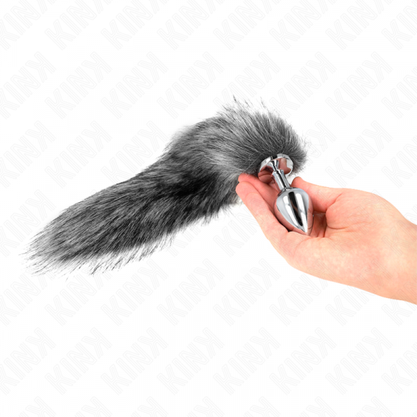 img_189059_9c1815bdef6a99748da0a79c898f7d75_1.png KINK - PLUG ANAL TALLA M 8 X 3.5 CM CON COLA SINTÉTICA 40 CM PLATEADO