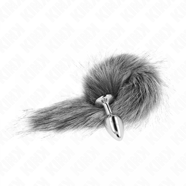img_189082_6a5adf4343471a04922d0affb44018b4_1.png KINK - PLUG ANAL TALLA S 7 X 3 CM CON COLA SINTÉTICA 40 CM PLATEADO