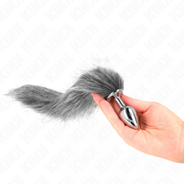 img_189083_3753d63372e44b457a08497931741ad8_1.png KINK - PLUG ANAL TALLA S 7 X 3 CM CON COLA SINTÉTICA 40 CM PLATEADO