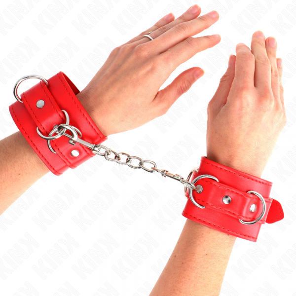img_189185_9778656951064abc54b7d968d21e18d0_1.png KINK - MUÑEQUERAS CON 3 ANILLAS EN D AJUSTABLE ROJO 17.5-25 CM X 6 CM