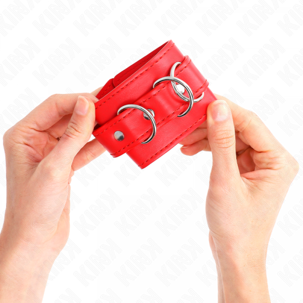 img_189186_be05bcdb9a2c199cf13d51531ebc3367_1.png KINK - MUÑEQUERAS CON 3 ANILLAS EN D AJUSTABLE ROJO 17.5-25 CM X 6 CM