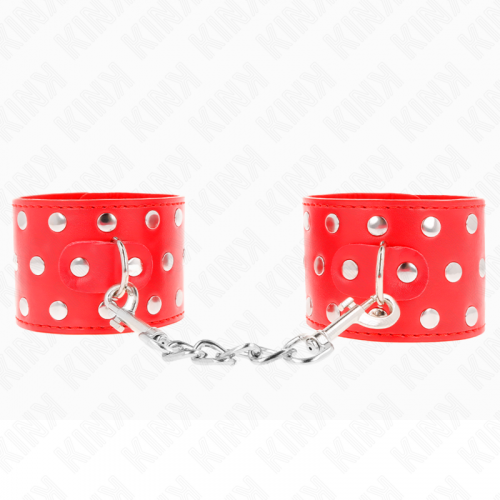 img_189203_3376c5e8d51a232863d59fd06bdb9439_1.png KINK - MUÑEQUERAS CON CIERRE A PRESIÓN LLENO DE TACHUELAS AJUSTABLE ROJO 19-24 CM X 5.5 CM