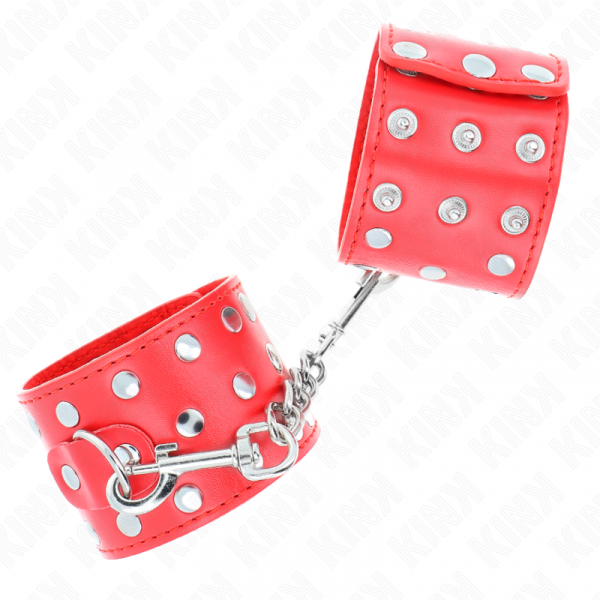 img_189205_f2353a2cb3cb93ef6ed11374e2265e72_1.png KINK - MUÑEQUERAS CON CIERRE A PRESIÓN LLENO DE TACHUELAS AJUSTABLE ROJO 19-24 CM X 5.5 CM