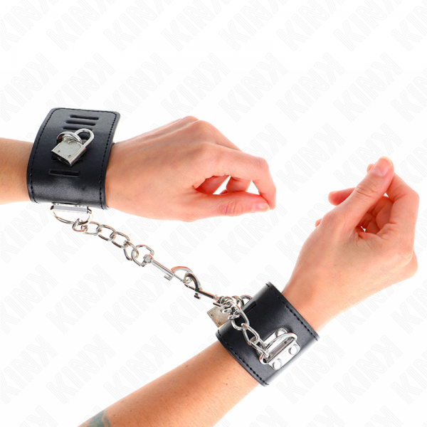 img_189209_91dfd0609cdf4273b0ca6a301e0fdbbe_1.png KINK - MUÑEQUERAS CON CIERRE CANDADO NEGRO AJUSTABLE 16-23 CM X 5.5 CM