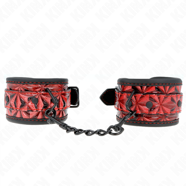 img_189231_56b17e84a9fd5ab347e8d517332c4950_1.png KINK - MUÑEQUERAS CON PATRÓN DE DIAMANTES ROJO OSCURO AJUSTABLE 17-26 CM X 5.5 CM