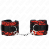 img_189239_96c454778ccb3f56528a8113af88e2e4_1.png KINK - MUÑEQUERAS CORTAS DE ENCAJE TERCIOPELO Y UNIÓN DE NYLON ROJO/NEGRO 23 X 6.5 CM