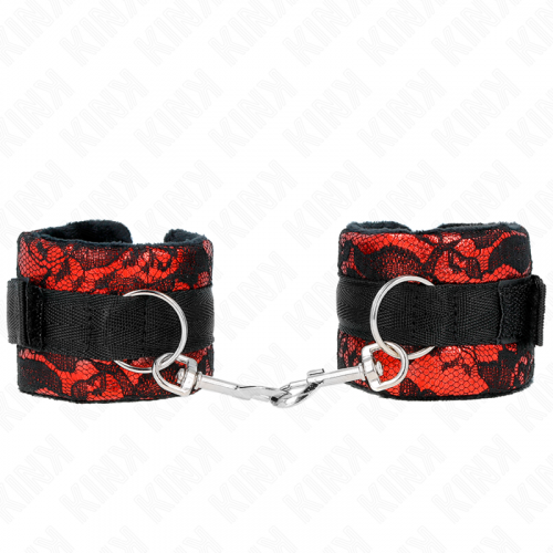 img_189239_96c454778ccb3f56528a8113af88e2e4_1.png KINK - MUÑEQUERAS CORTAS DE ENCAJE TERCIOPELO Y UNIÓN DE NYLON ROJO/NEGRO 23 X 6.5 CM