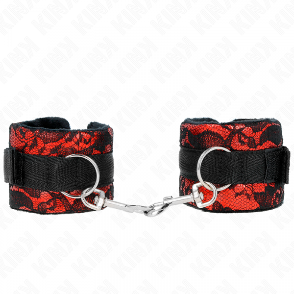 img_189239_96c454778ccb3f56528a8113af88e2e4_1.png KINK - MUÑEQUERAS CORTAS DE ENCAJE TERCIOPELO Y UNIÓN DE NYLON ROJO/NEGRO 23 X 6.5 CM