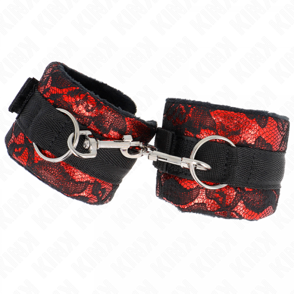 img_189242_3c2c81015209bd533724359f275e61e9_1.png KINK - MUÑEQUERAS CORTAS DE ENCAJE TERCIOPELO Y UNIÓN DE NYLON ROJO/NEGRO 23 X 6.5 CM