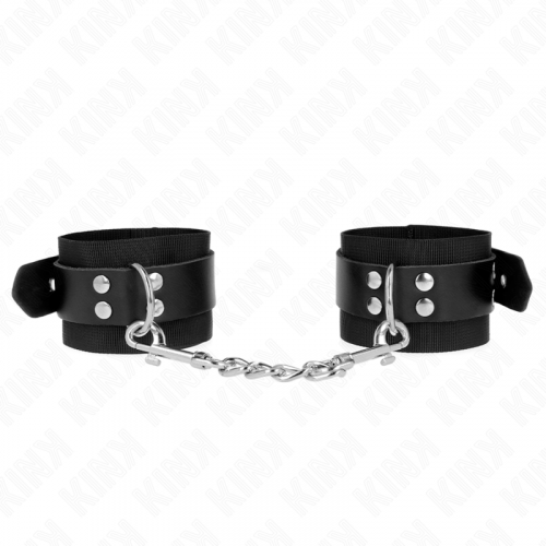 img_189267_794b8b3f79aaa72a523a4faaf62cfbc8_1.png KINK - MUÑEQUERAS DE NYLON NEGRO CON CORREA CUERO NEGRO AJUSTABLE 19-29 CM X 5.1 CM