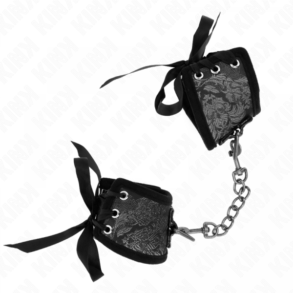 img_189280_f646a16d60273314c3e6f1d6772e9004_1.png KINK - MUÑEQUERAS DISEÑO ESCÁNDALO NEGRO DETALLE LAZO 24.5 CM X 6.5 CM