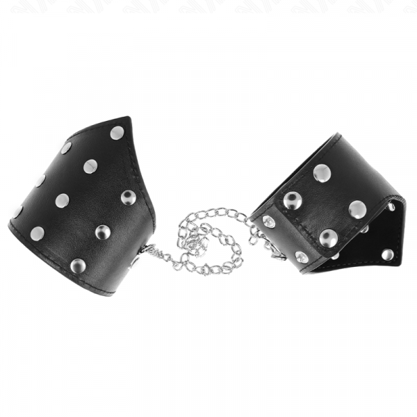 img_189301_0e2e2a5e83df67ddfe35951c31c620d0_1.png KINK - MUÑEQUERAS ESTILO PUNTIAGUDO NEGRO CON CADENA AJUSTABLE 17-23 CM X 8.5 CM