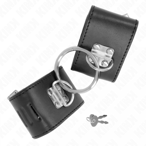 img_189303_bfb4989962fee8a195a39d04f2ce3d65_1.png KINK - MUÑEQUERAS FIJAS CON ANILLA Y CIERRE CANDADO NEGRO AJUSTABLE 16-23 CM X 5.5 CM