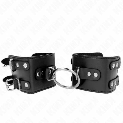 img_189307_e617abd63a2939b3d950562ea8178c0c_1.png KINK - MUÑEQUERAS FIJAS CON ANILLA Y TACHUELAS NEGRO AJUSTABLE 17-22 CM X 6.5 CM