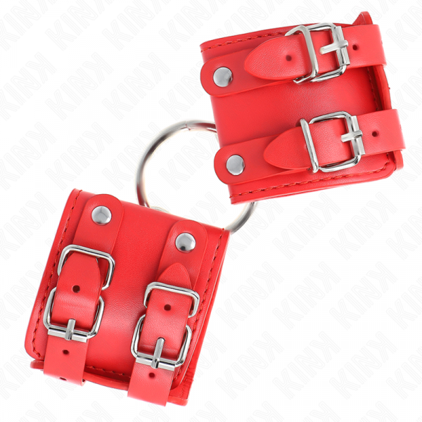 img_189311_994d7e523a802e4e7281a684de5f66f5_1.png KINK - MUÑEQUERAS FIJAS CON ANILLA Y TACHUELAS ROJO AJUSTABLE 17-22 CM X 6.5 CM