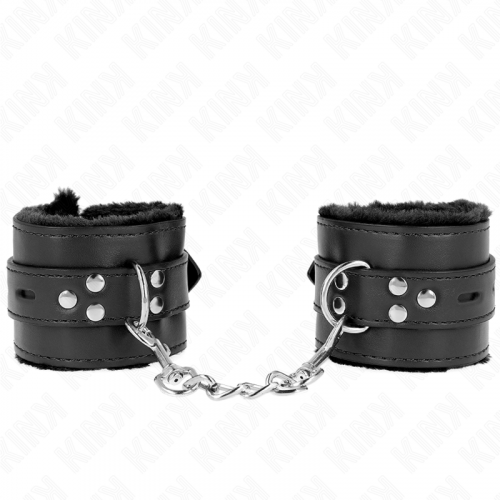 img_189347_9d65a9710f12531051fc6433ffd143c8_1.png KINK - MUÑEQUERAS FORRADAS CON AGUJEROS CUADRADOS NEGRO Y CORREA NEGRO AJUSTABLE 17-29 CM X 6 CM