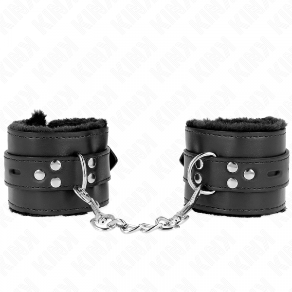 img_189347_9d65a9710f12531051fc6433ffd143c8_1.png KINK - MUÑEQUERAS FORRADAS CON AGUJEROS CUADRADOS NEGRO Y CORREA NEGRO AJUSTABLE 17-29 CM X 6 CM