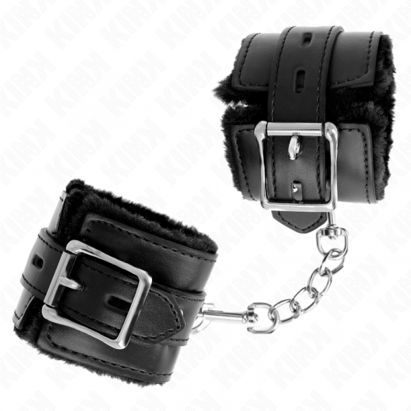 img_189349_b52694ab4905bfe6c248a3c97ec78584_1.png KINK - MUÑEQUERAS FORRADAS CON AGUJEROS CUADRADOS NEGRO Y CORREA NEGRO AJUSTABLE 17-29 CM X 6 CM