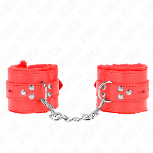 img_189351_e476c38f24e4942a4376a2a1bde0ee15_1.png KINK - MUÑEQUERAS FORRADAS CON AGUJEROS CUADRADOS ROJO Y CORREA ROJO AJUSTABLE 17-29 CM X 6 CM