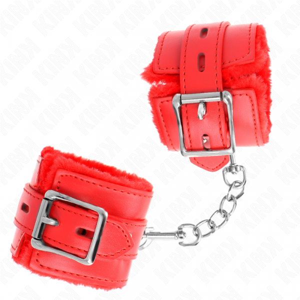 img_189352_7f696e3a5b996fd2dbae8148c3b60338_1.png KINK - MUÑEQUERAS FORRADAS CON AGUJEROS CUADRADOS ROJO Y CORREA ROJO AJUSTABLE 17-29 CM X 6 CM
