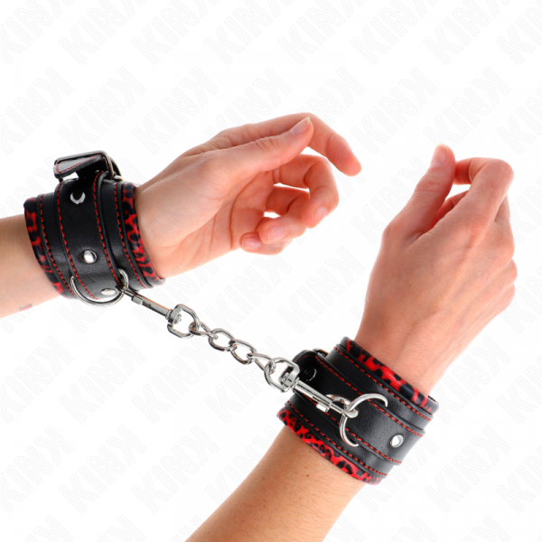 img_189398_4641b676b698617d0d9b426c11b991a7_1.png KINK - MUÑEQUERAS FORRADAS ROJO / NEGRO AJUSTABLE 17-29 CM X 6 CM