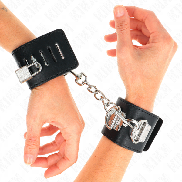 img_189421_4aa718e09e4f5b251e151fc52c5b94ce_1.png KINK - MUÑEQUERAS MULTIPOSICIÓN CON CIERRE CANDADO NEGRO AJUSTABLE 16-23 CM X 5.5 CM