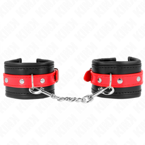 img_189431_0db51a55bbd6b2492b0ad3af56f589df_1.png KINK - MUÑEQUERAS NEGRO CON CORREA ROJO AJUSTABLE 17-28 CM X 6 CM