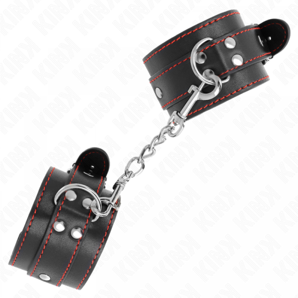 img_189436_f6f325efb818978ac6a78953b8207999_1.png KINK - MUÑEQUERAS NEGRO CON DETALLES EN ROJO AJUSTABLE 20-28 CM X 5.5 CM