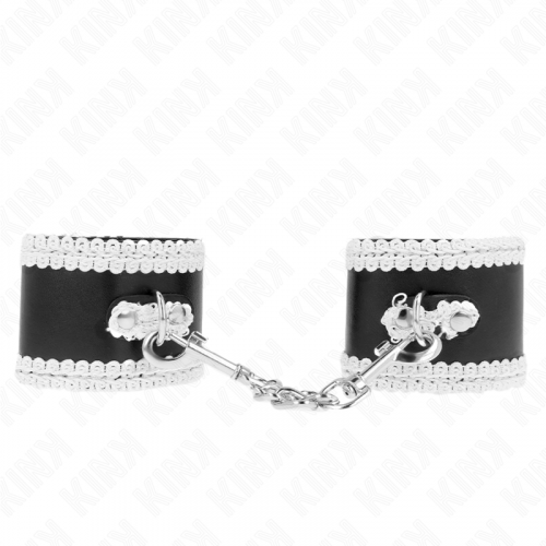 img_189439_0fe979804ab711f0d7d68649753f01bf_1.png KINK - MUÑEQUERAS NEGRO CON ENCAJE DECORATIVO BLANCO AJUSTABLE 20-23 CM X 5.5 CM