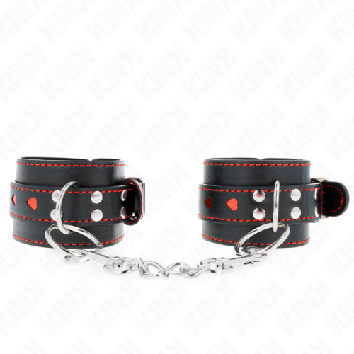img_189443_5c4407fc9f698f35935523aa8317a998_1.png KINK - MUÑEQUERAS NEGRO CON INCRUSTACIÓN DE CORAZÓN ROJO AJUSTABLE 21-28 CM X 5.5 CM