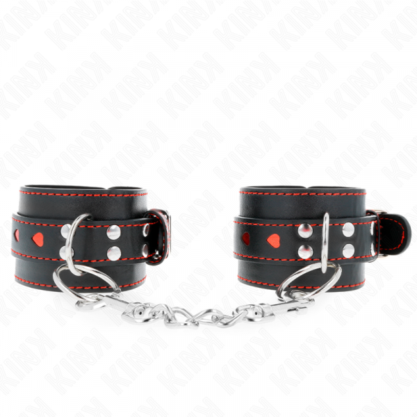 img_189443_5c4407fc9f698f35935523aa8317a998_1.png KINK - MUÑEQUERAS NEGRO CON INCRUSTACIÓN DE CORAZÓN ROJO AJUSTABLE 21-28 CM X 5.5 CM