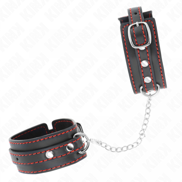 img_189502_1fc8d061554deee41070b935bd35fc09_1.png KINK - MUÑEQUERAS PEQUEÑA NEGRO CON DETALLES EN ROJO AJUSTABLE 14-24 CM X 3.5 CM
