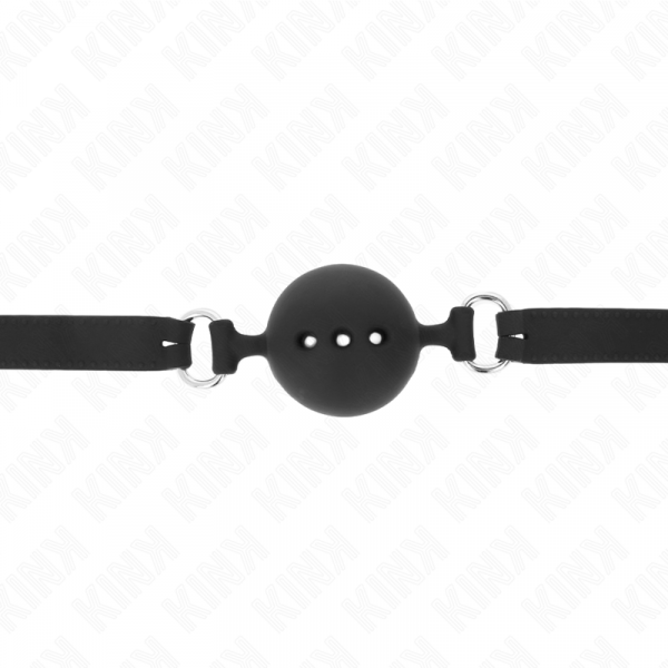 img_189533_1dea0836e5a3478794529971a8736cb1_1.png KINK - MORDAZA 55 x 2 CM DE BOLA 4.5 CM DE SILICONA COMPLETA TALLA M NEGRO AJUSTABLE 35-51 CM