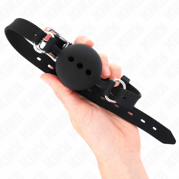 img_189535_72cd8eda02b34d966cc9e363347b8bf5_1.png KINK - MORDAZA 55 x 2 CM DE BOLA 4.5 CM DE SILICONA COMPLETA TALLA M NEGRO AJUSTABLE 35-51 CM