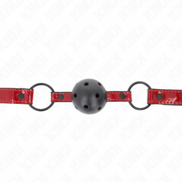 img_189611_d184a7fe6ec62fc749c1cef0d4ac60b1_1.png KINK - MORDAZA DE BOLA 4.5 CM DE POLIPIEL BRILLANTE 63.5 X 2 CM AJUSTABLE 41 X 59 CM