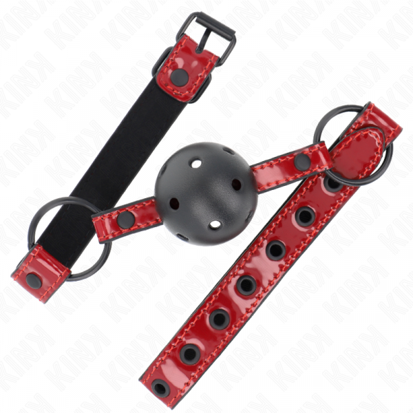 img_189612_da4d45d5e70fa720bbe9c246a10dfd4d_1.png KINK - MORDAZA DE BOLA 4.5 CM DE POLIPIEL BRILLANTE 63.5 X 2 CM AJUSTABLE 41 X 59 CM
