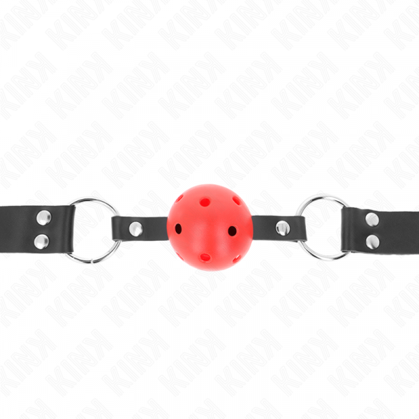img_189663_7ad1d2cd8d04b074bacdd6e4db2407f5_1.png KINK - MORDAZA DE BOLA 4 CM TRANSPIRABLE CON DOBLE REMACHE ROJO 62 x 2.5 CM AJUSTABLE 42-58 CM