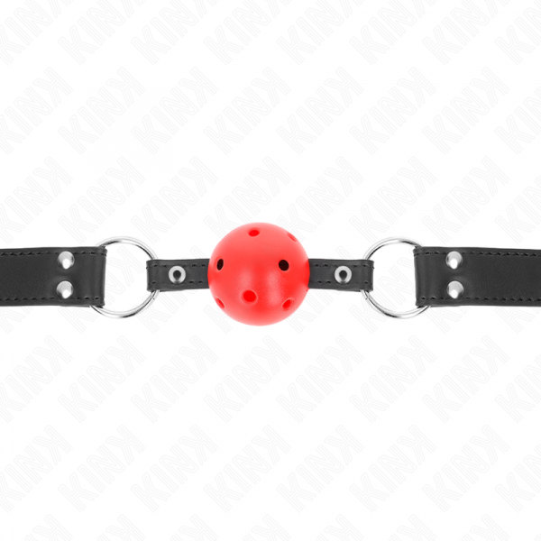 img_189664_c7215fa34cc4a5270689e23638931871_1.png KINK - MORDAZA DE BOLA 4 CM TRANSPIRABLE CON DOBLE REMACHE DE CUERO 62 x 2.5 CM AJUSTABLE 42-58 CM