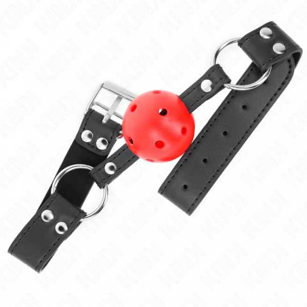 img_189666_947c8745f475cf5e8f51c4a5501672b2_1.png KINK - MORDAZA DE BOLA 4 CM TRANSPIRABLE CON DOBLE REMACHE DE CUERO 62 x 2.5 CM AJUSTABLE 42-58 CM