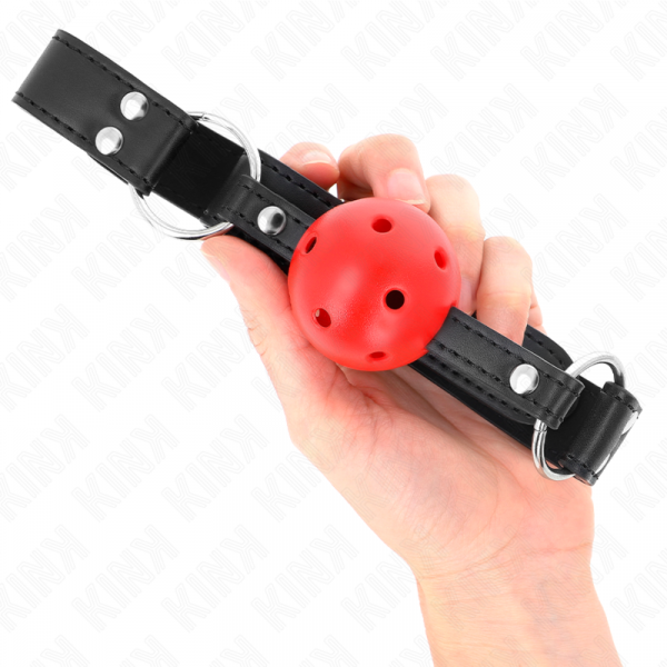img_189667_c7a6f2792813610f04829279e35ad5ad_1.png KINK - MORDAZA DE BOLA 4 CM TRANSPIRABLE CON DOBLE REMACHE DE CUERO 62 x 2.5 CM AJUSTABLE 42-58 CM