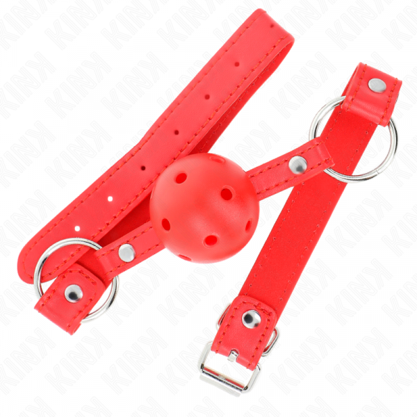 img_189669_71a27650e013c311fa379e9180a38ea2_1.png KINK - MORDAZA DE BOLA 4 CM TRANSPIRABLE CON DOBLE REMACHE MODELO 1 ROJO 62 x 2.5 CM AJUSTABLE 42-58 CM