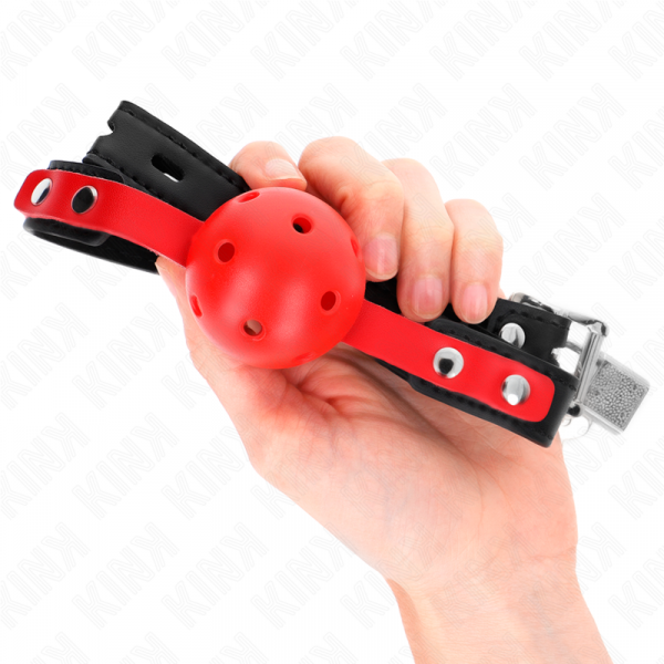 img_189674_4bdfa1db8616db0b24b6800674dfa628_1.png KINK - MORDAZA DE BOLA 4 CM DURA HUECA ROJO CORREA NEGRA 60 x 2 CM AJUSTABLE 37-52 CM