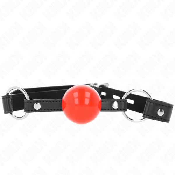 img_189697_7f9f0a367fd2d829a8d4979662538ea6_1.png KINK - MORDAZA DE BOLA 4 CM CON CANDADO BOLA ROJA CORREA NEGRA 60 x 2 CM